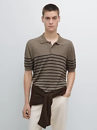Short sleeve striped knit polo shirt