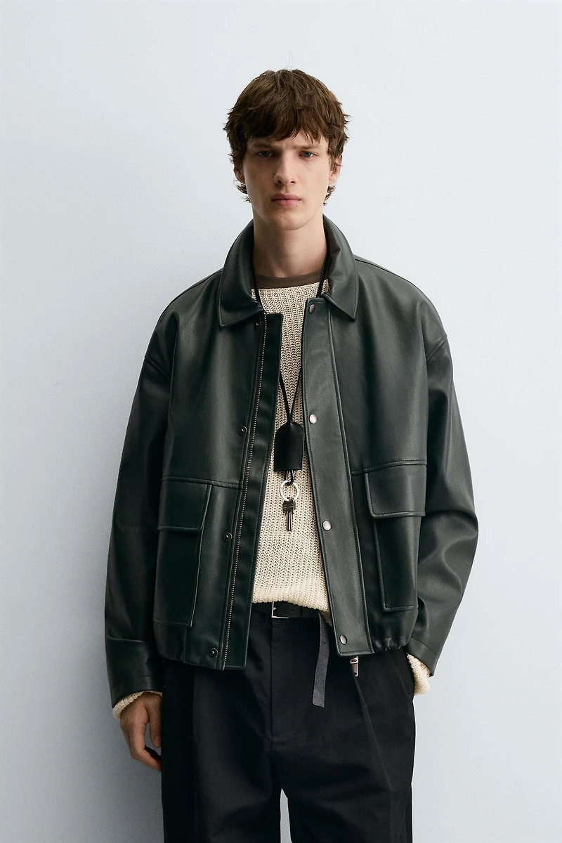 FAUX LEATHER POCKET JACKET