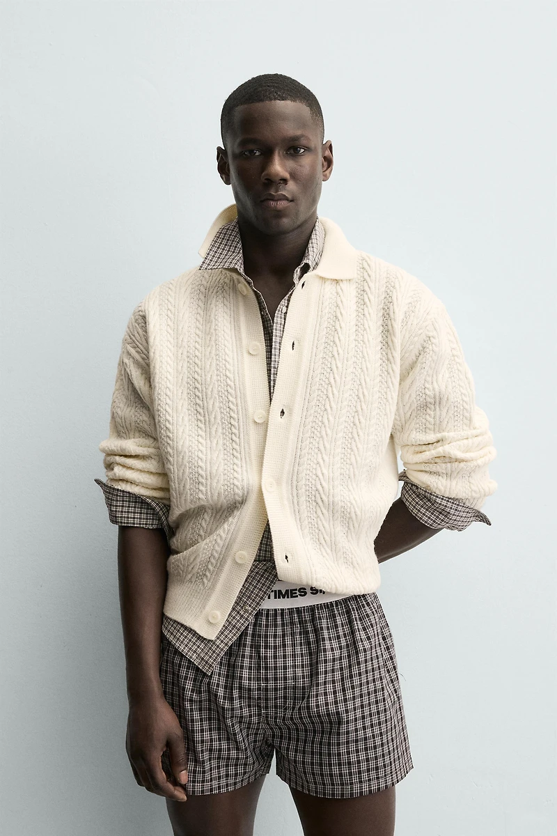 CABLE KNIT TEXTURED CARDIGAN