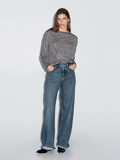 Striped long sleeve knit sweater