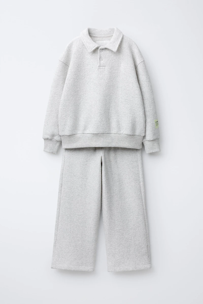 TEXTURED POLO AND WIDE LEG PANTS SET