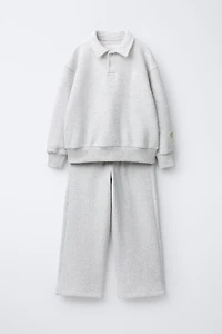 TEXTURED POLO AND WIDE LEG PANTS SET