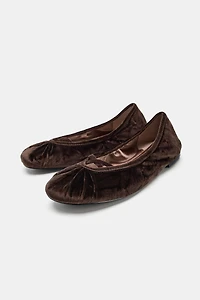 VELVET EFFECT STRAPPY BALLET FLATS