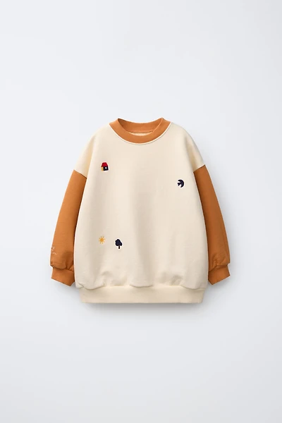 COLOR BLOCK EMBROIDERED SWEATSHIRT