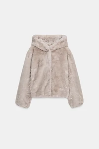 SHORT FAUX FUR HOODIE COAT
