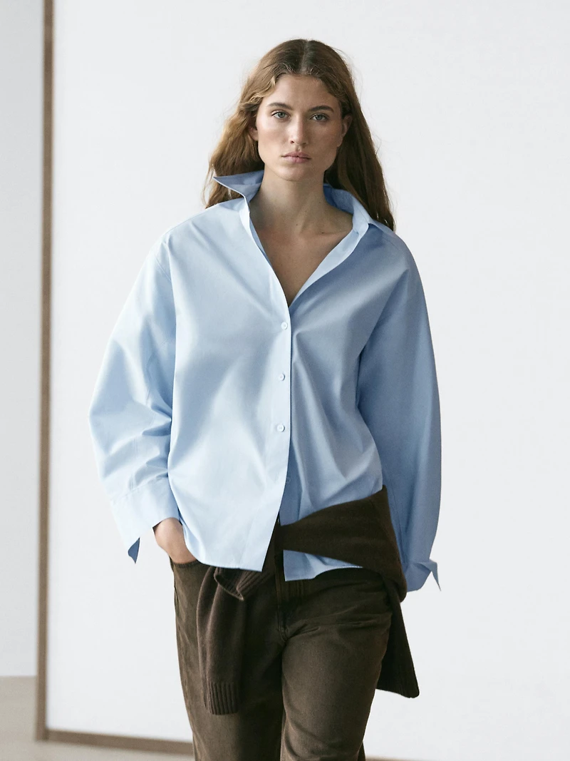 Raglan sleeve poplin shirt