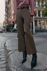 HERRINGBONE BELTED PANTS
