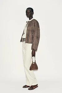 EMBROIDERED FAUX SUEDE BOMBER JACKET
