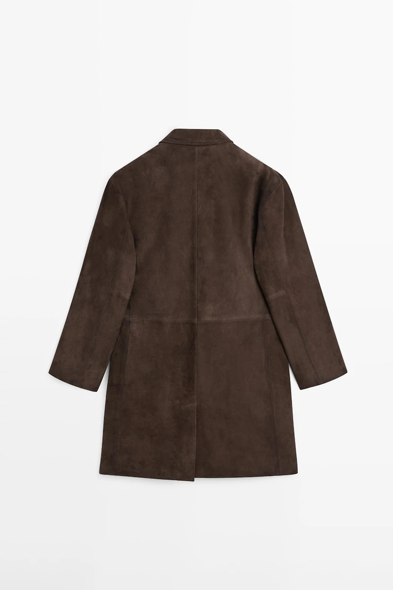 Long suede leather coat