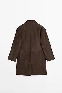 Long suede leather coat