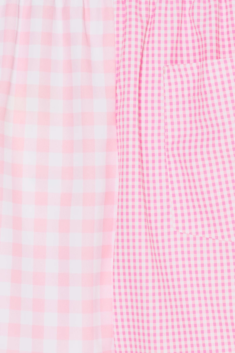 COMBINATION PLAID MID-LENGTH SWIMMING TRUNKS