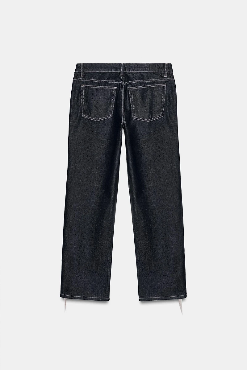 TRF LOW RISE FRINGED STRAIGHT LEG JEANS