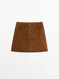 Suede nappa leather mini skirt with topstitching