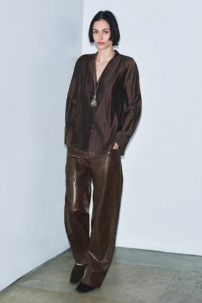 ZW COLLECTION FAUX LEATHER STRAIGHT LEG PANTS