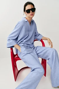 LINEN BLOUSE WITH CONTRAST PIPING