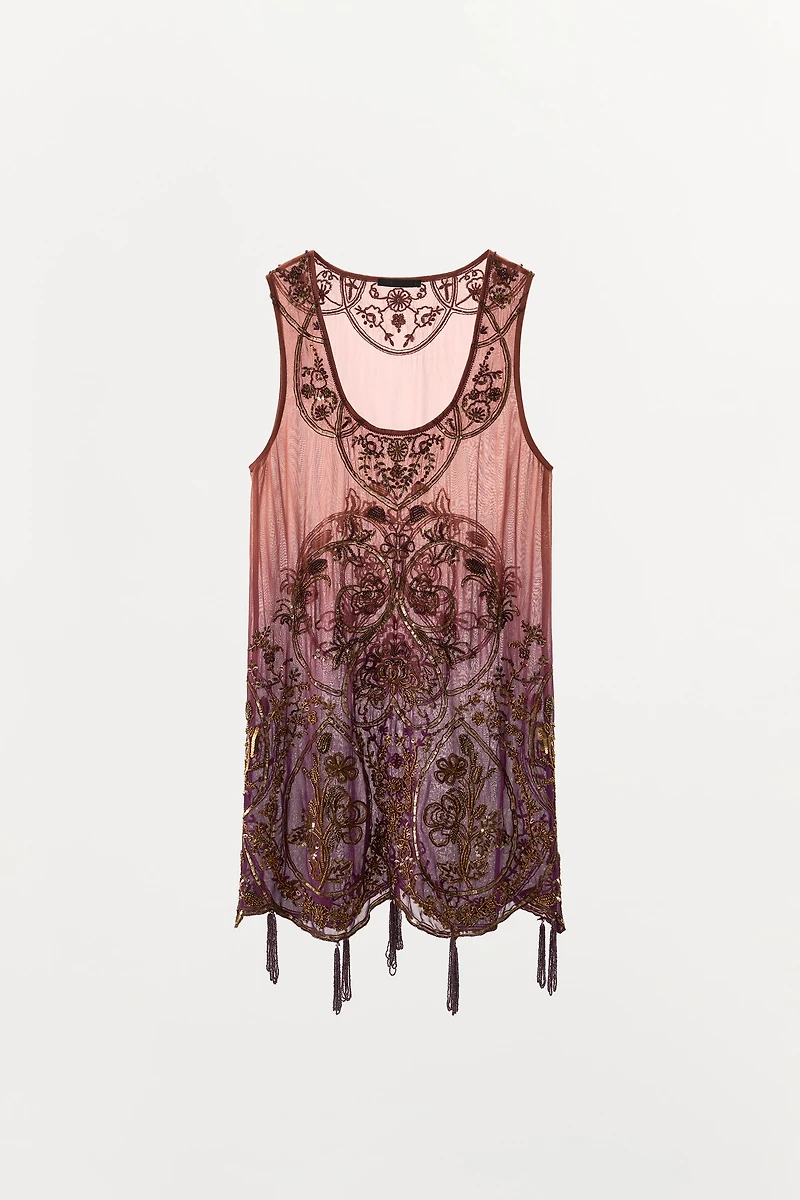 LIMITED EDITION BEADED TIE-DYE PRINTED DRESS