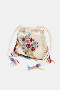 FLORAL EMBROIDERY BUCKET BAG
