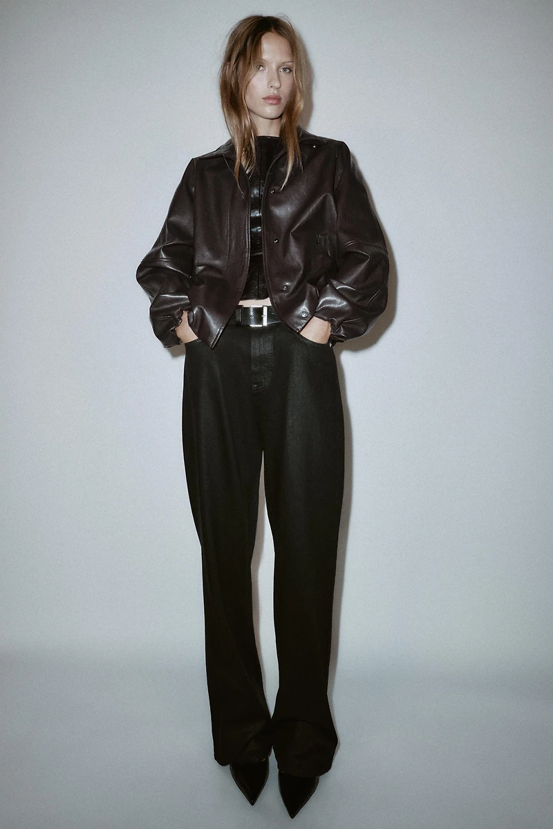 FAUX LEATHER HIGH COLLAR JACKET