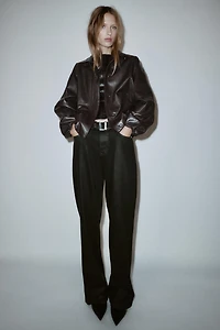 FAUX LEATHER HIGH COLLAR JACKET