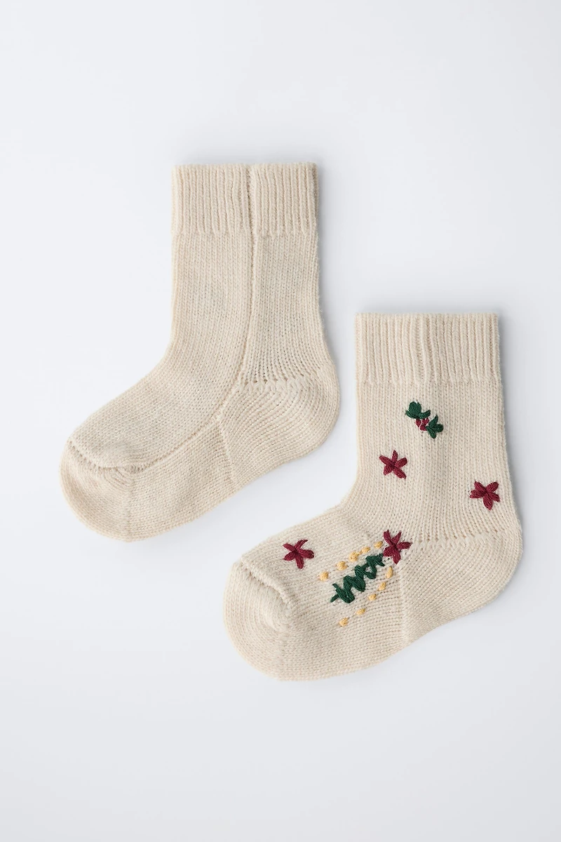 MID-CALF EMBROIDERED WOOL SOCKS