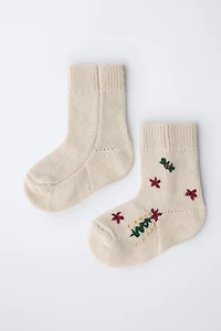 MID-CALF EMBROIDERED WOOL SOCKS