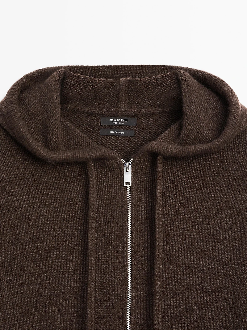 100% cashmere cardigan with hood