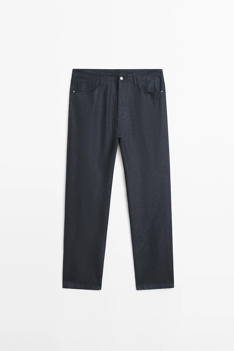 Pantalon cinq poches coton lin