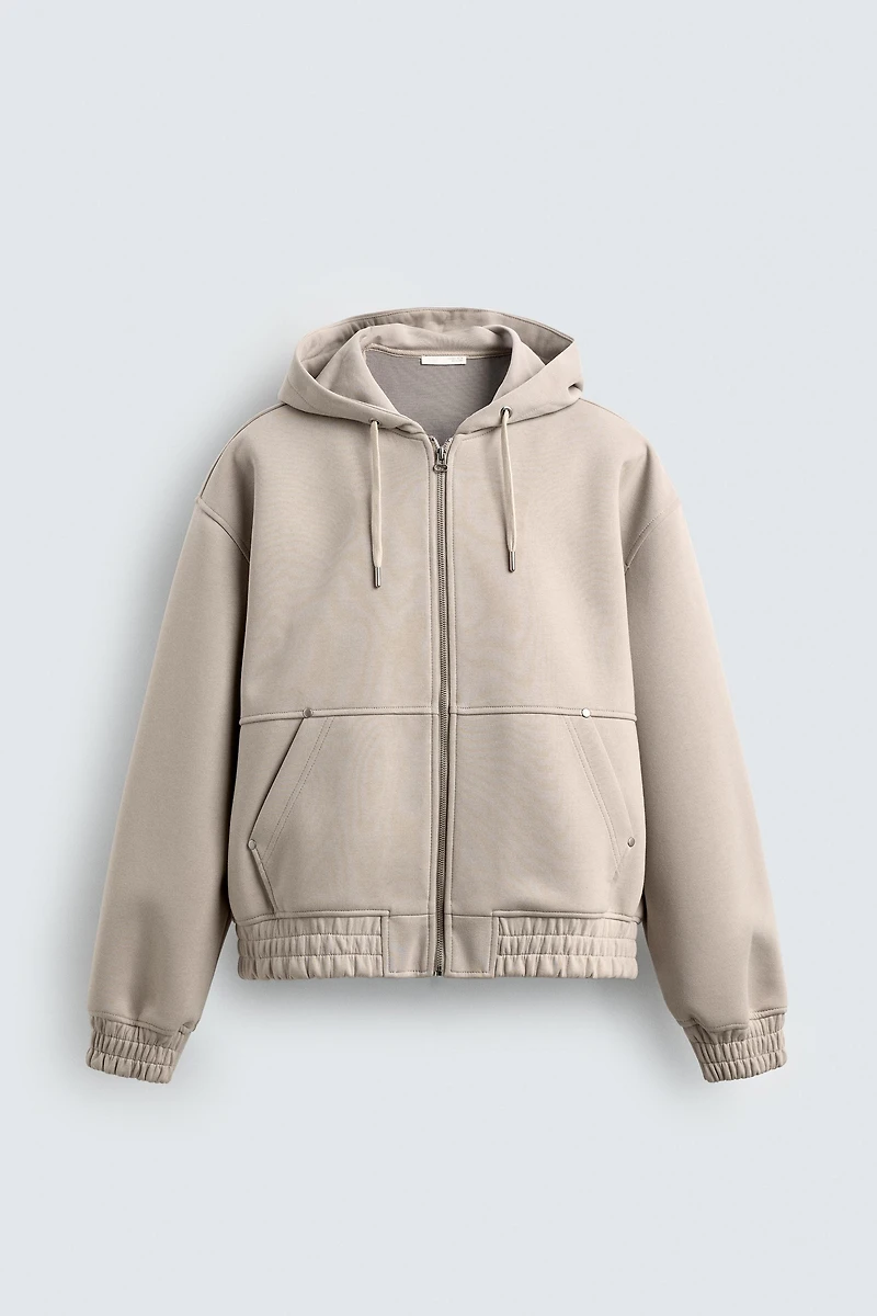NEOPRENE EFFECT HOODIE ZIP-UP SWEATSHIRT