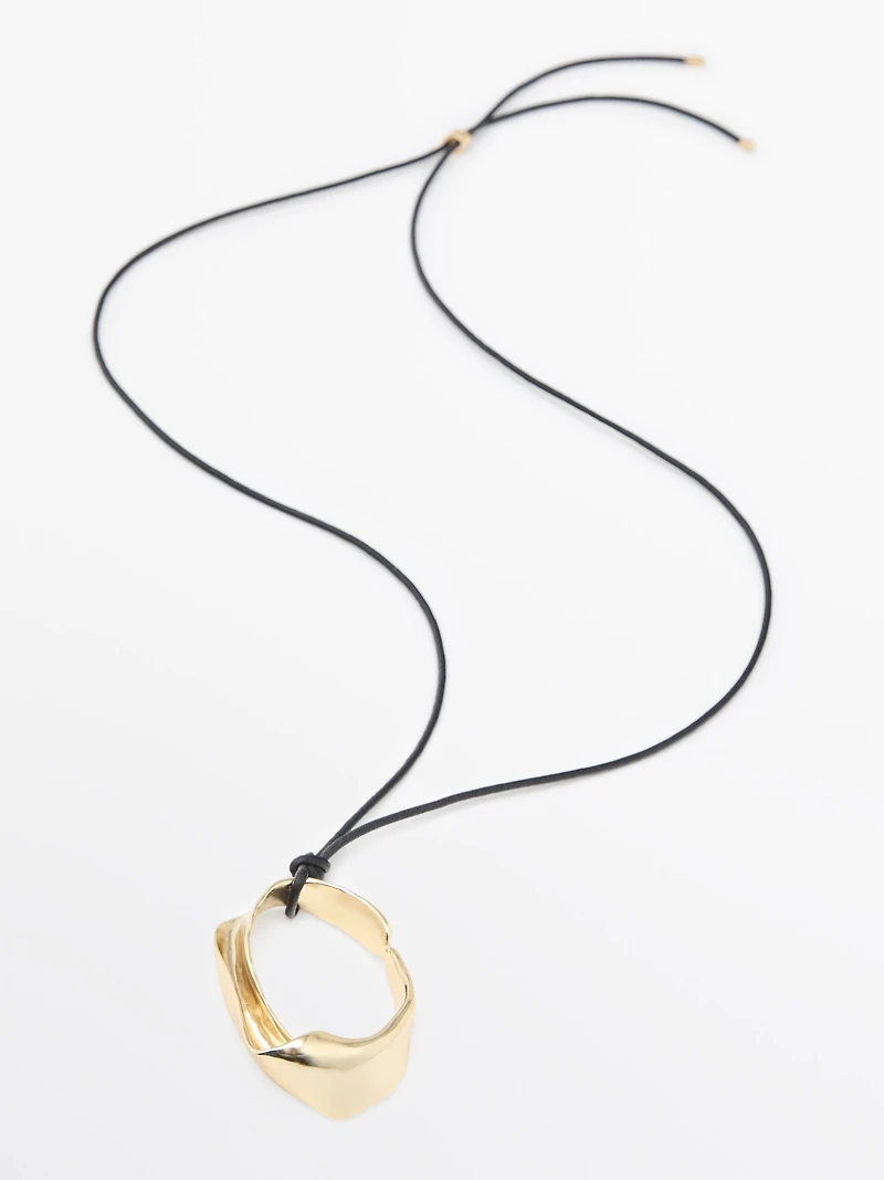 Leather cord necklace with irregular pendant