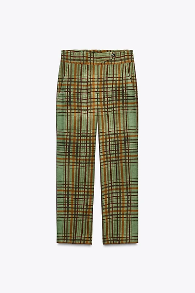 ZW COLLECTION CROP FLARE PLAID PANTS