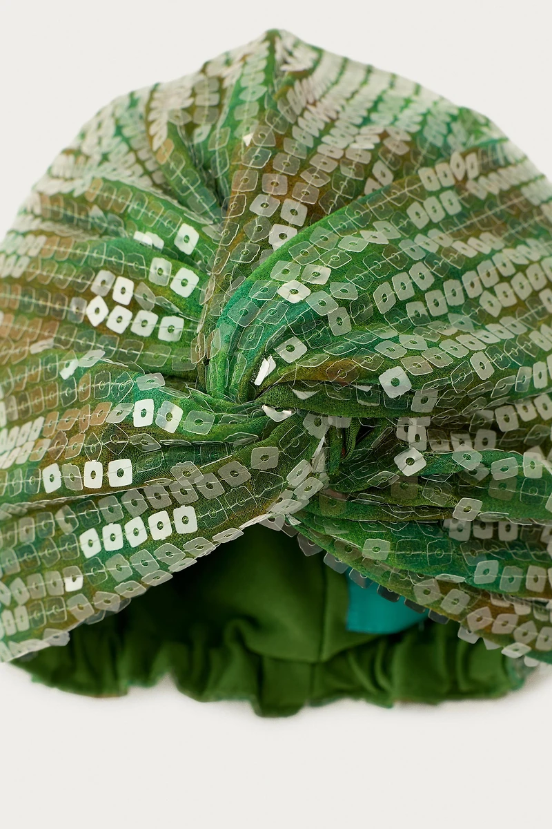 MARISA BERENSON X ZARA SEQUIN TURBAN HAT