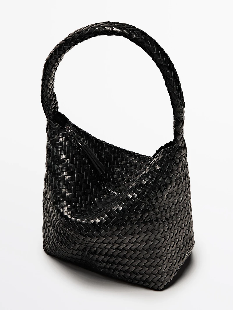 Nappa leather woven bucket bag