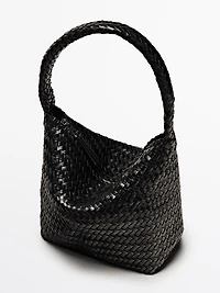 Nappa leather woven bucket bag