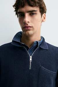 WASHED TEXTURED KNIT POLO SHIRT