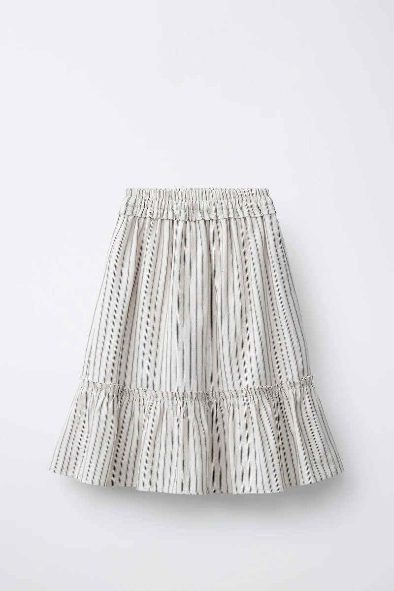 STRIPED TIERED MIDI SKIRT