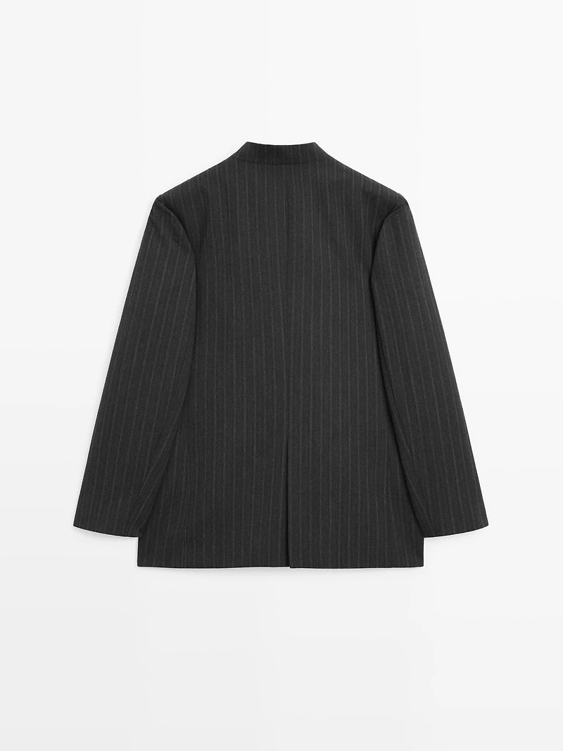 100% wool striped blazer with collar detail