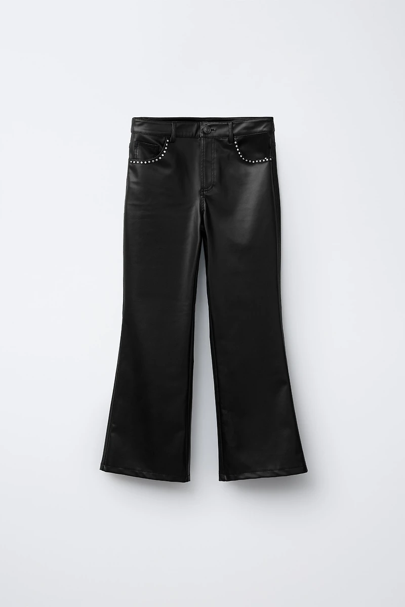 FAUX LEATHER FLARE PANTS WITH STUDS