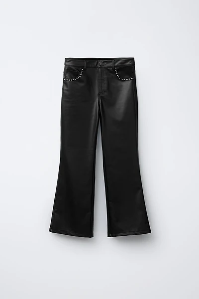 FAUX LEATHER FLARE PANTS WITH STUDS