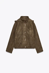 FAUX SUEDE JACKET WITH HOODIE