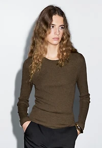Ribbed knit wool blend sweater