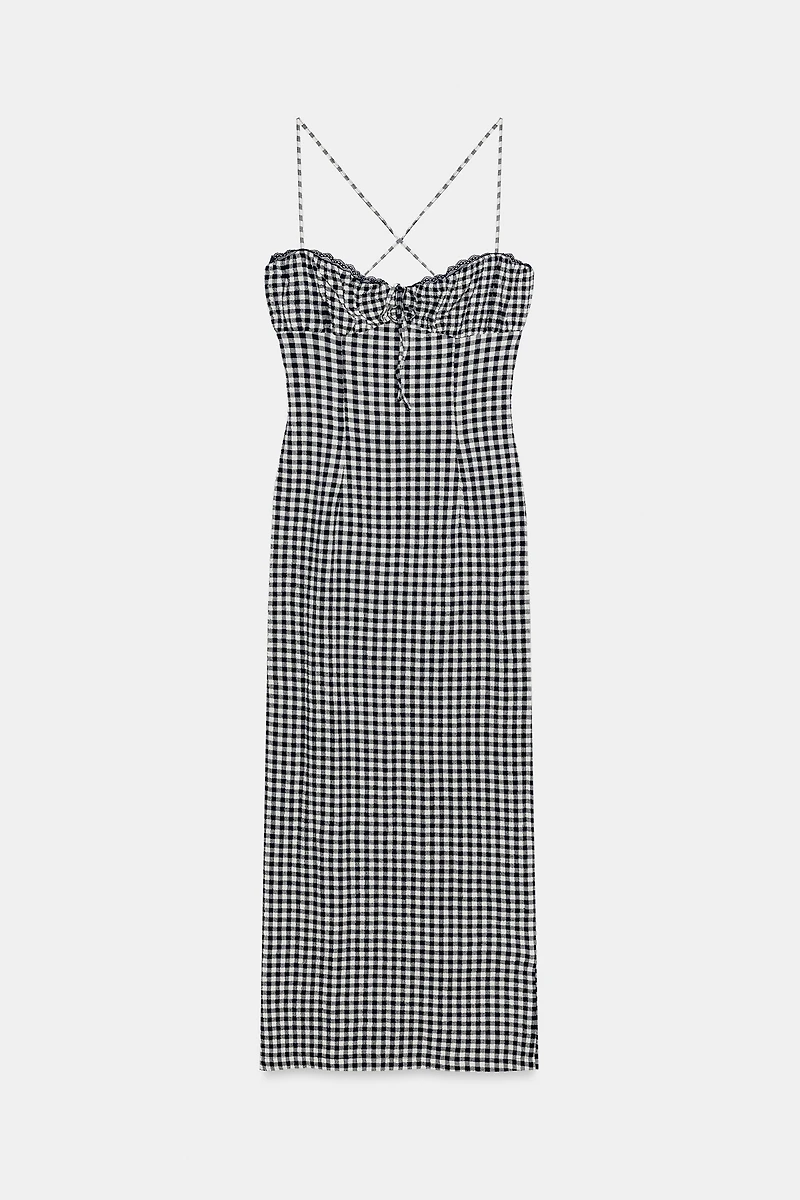 FITTED GINGHAM MIDI DRESS