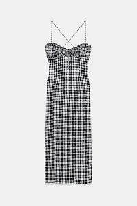 FITTED GINGHAM MIDI DRESS