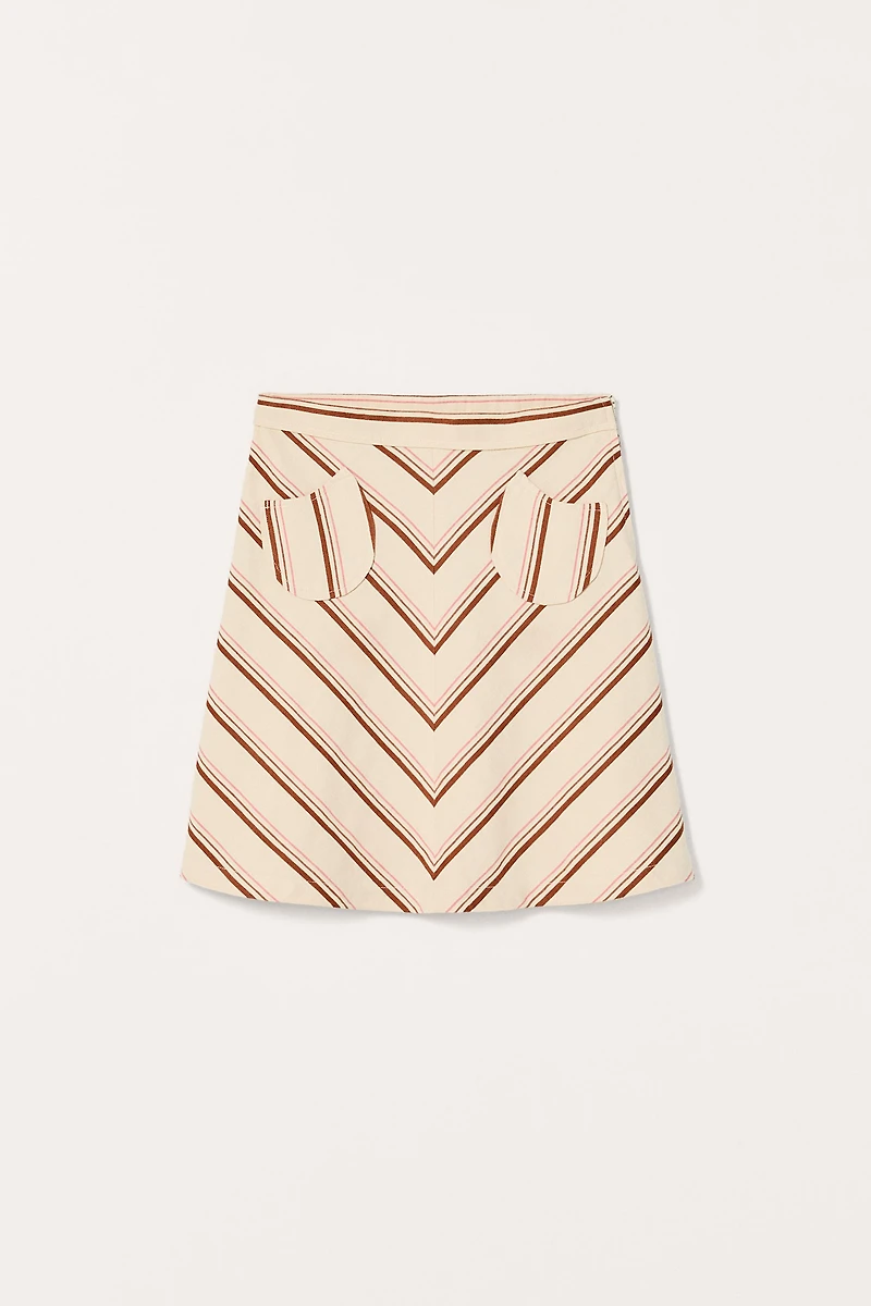 LIMITED EDITION STRIPED COTTON LINEN MIDI SKIRT