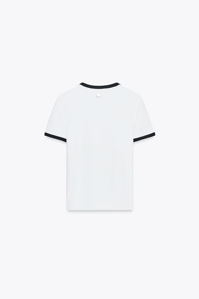 ZARA TRIM T-SHIRT WITH BROOCH