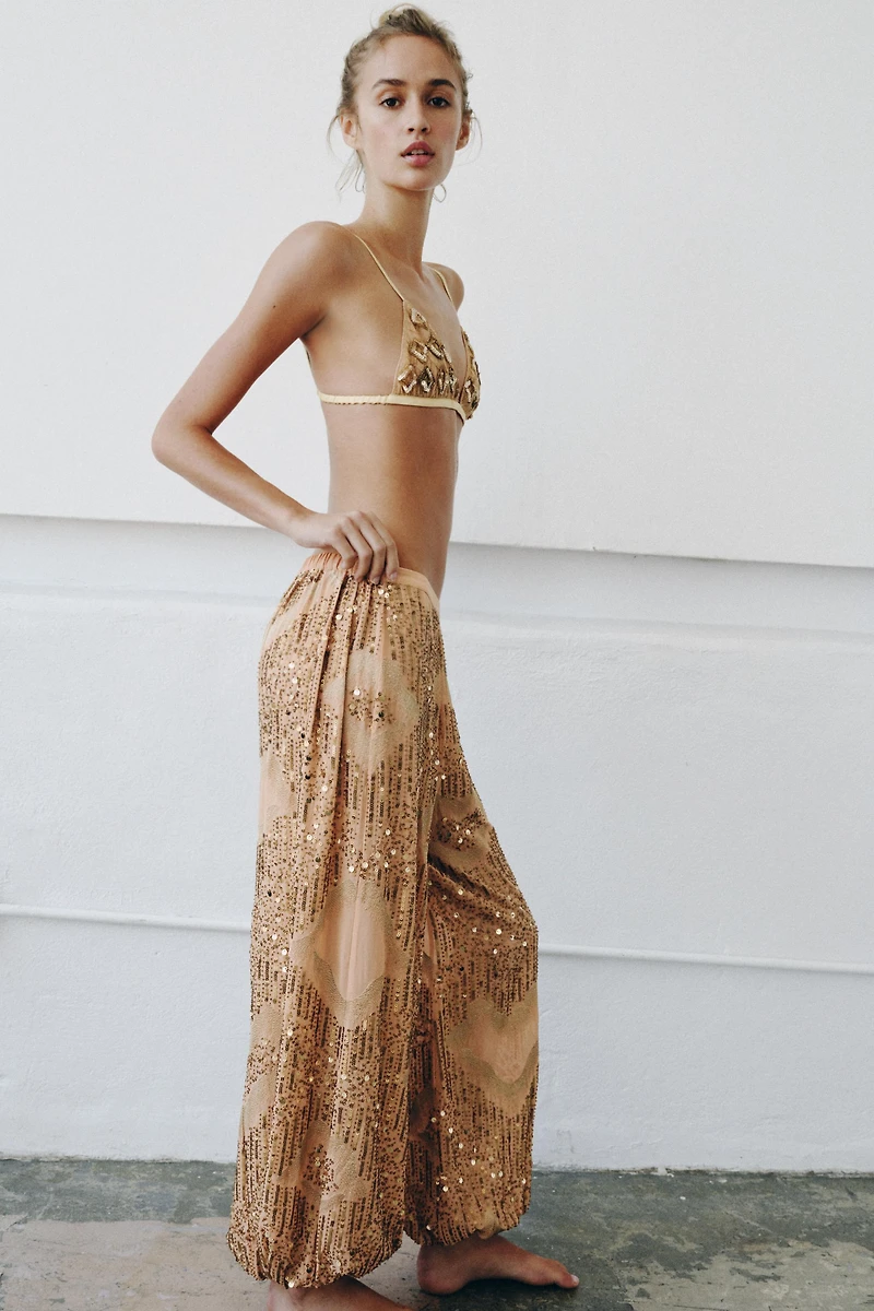 BEADED AND SEQUIN BALLOON PANTS