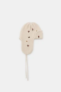 EMBROIDERED EARFLAP KNIT HAT