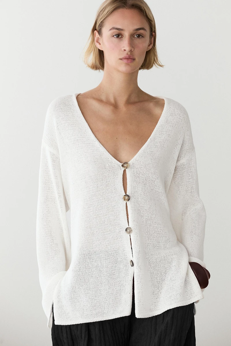 Cardigan long en maille à col V