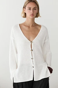 Cardigan long en maille à col V