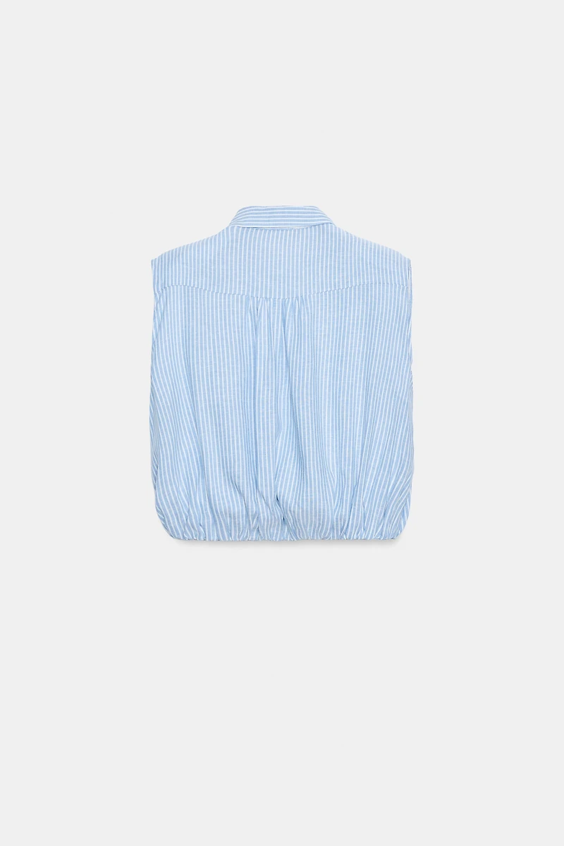 SHORT STRIPED SHOULDER PAD SHIRT