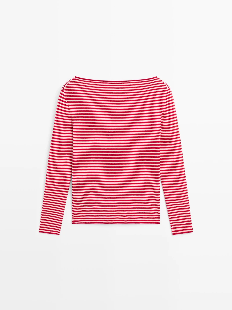 Striped long sleeve knit sweater